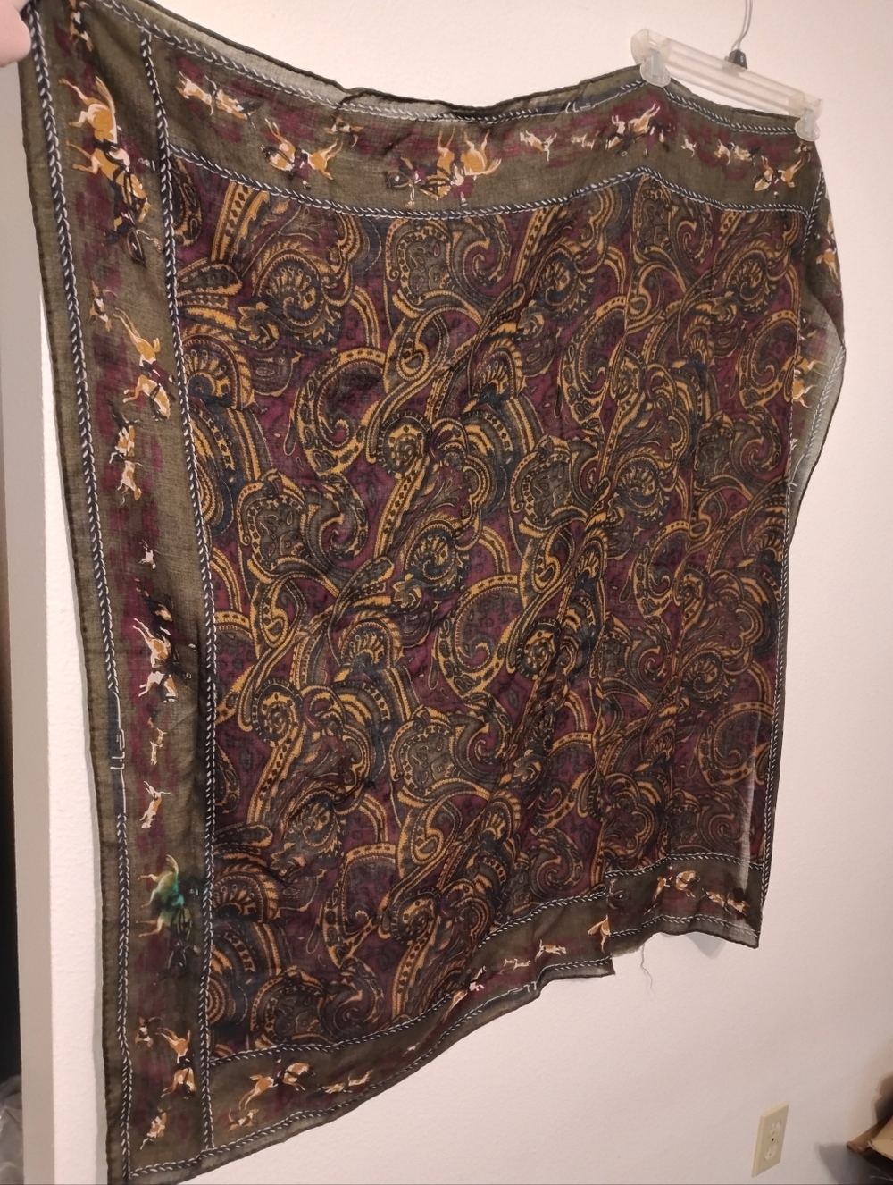 Harvé Benard Wool Horse Paisley Print Lightweight Multicolor Square Scarf